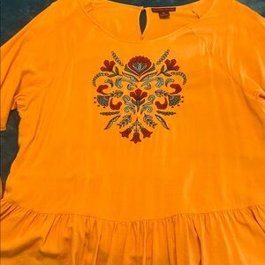 Rock & Roll Cowgirl Gold Bell Sleeve Graphic Blouse